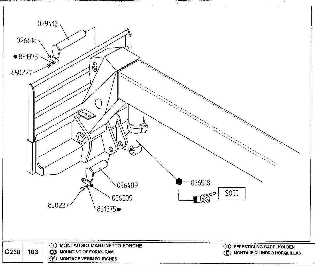 516163 трубка компенсационная цилиндра каретки  погрузчика MERLO TF 34,7(до 2015г)